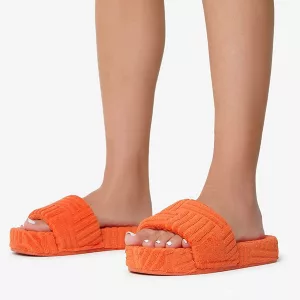 Open Toe Plush Slippers Thick Sole Slides