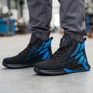 Steel-Toe High Top Safety Sneakers Non-Slip Shock-Absorbing Reflective Work Shoes