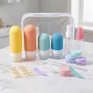 16pcs Bottle Dispenser Set Silicone Travel Bag