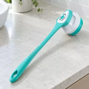 back scrubber, electric shower scrubber, scrubbung brush, back brush, bath brush with long handle, electric shower brush, shower brush with replaceable heads, bath brush with detachable head