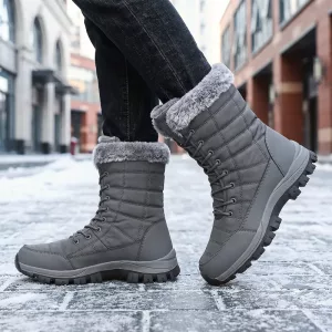 Insulated Plush Ankle Snow Boots Lace-Up Winter Shoes with Thick Sole